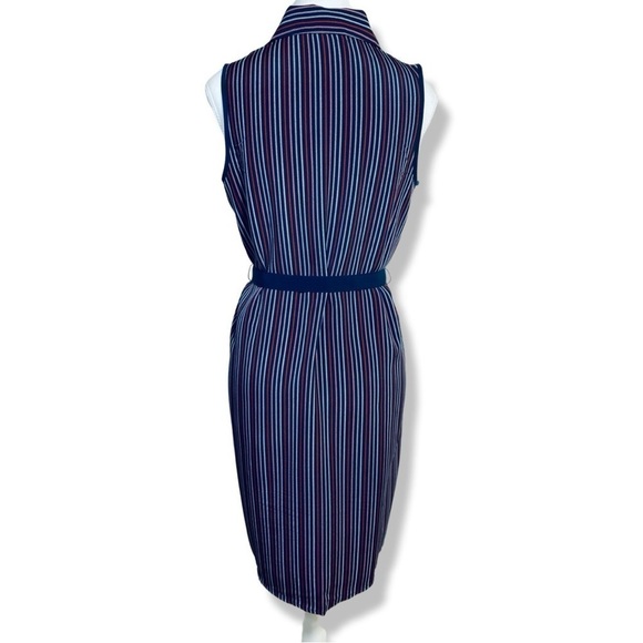 ⭐️TOMMY HILIFIGER Striped Sleeveless Shirt Dress with Belt - Picture 3 of 4